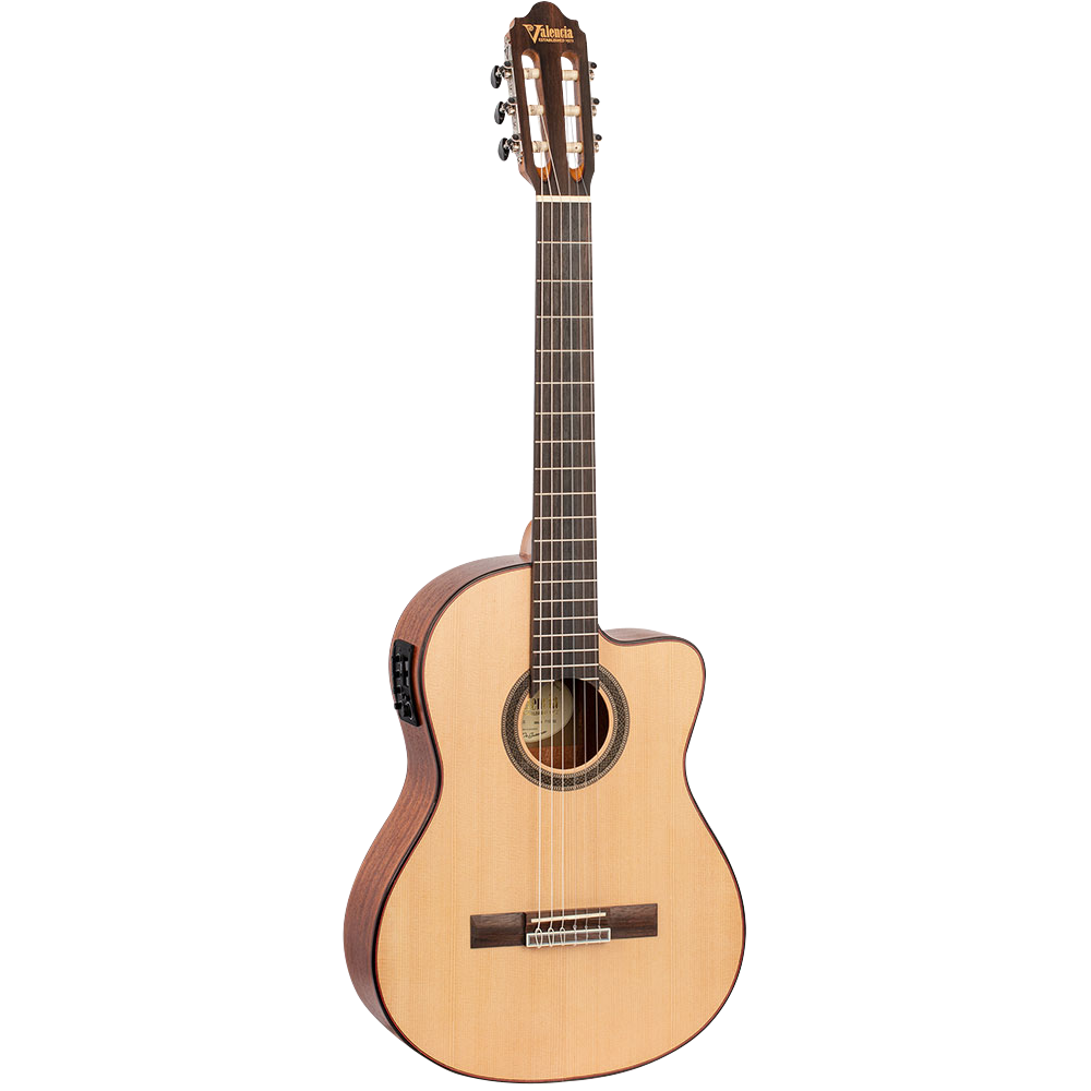 Valencia VC704CE Classical Guitar 4/4 size Solid Top Cutway Electronics with Truss Rod Natural